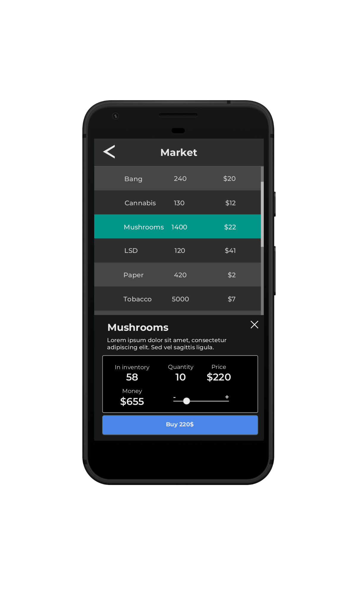 Market screen